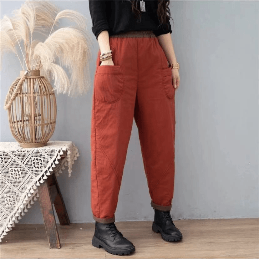 复古撞色夹棉哈伦裤女冬季通勤简约加棉加厚妈妈休闲爆款外穿棉裤
