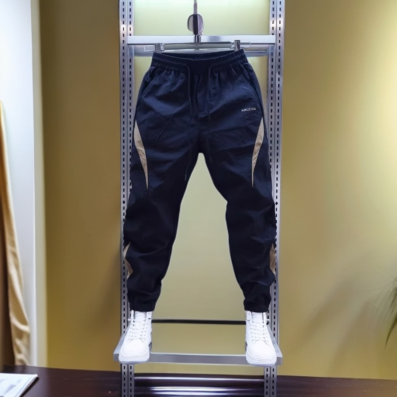 秋冬潮牌新款男士百搭拼接速干束脚裤拼接松紧腰休闲裤运动工装裤