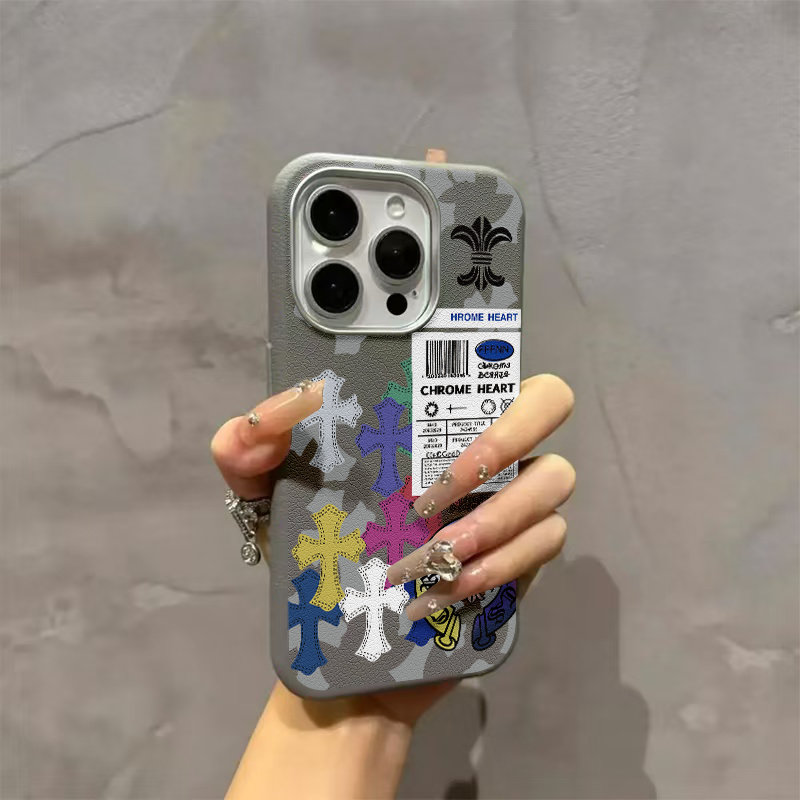 标签多彩十字适用苹果16promax手机壳15潮14金属框13/12皮纹11pro