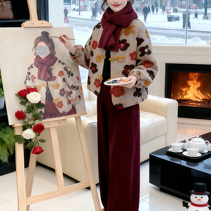 秋冬温柔系穿搭女2025新款气质慵懒风短款外套高腰裤子两件套装潮