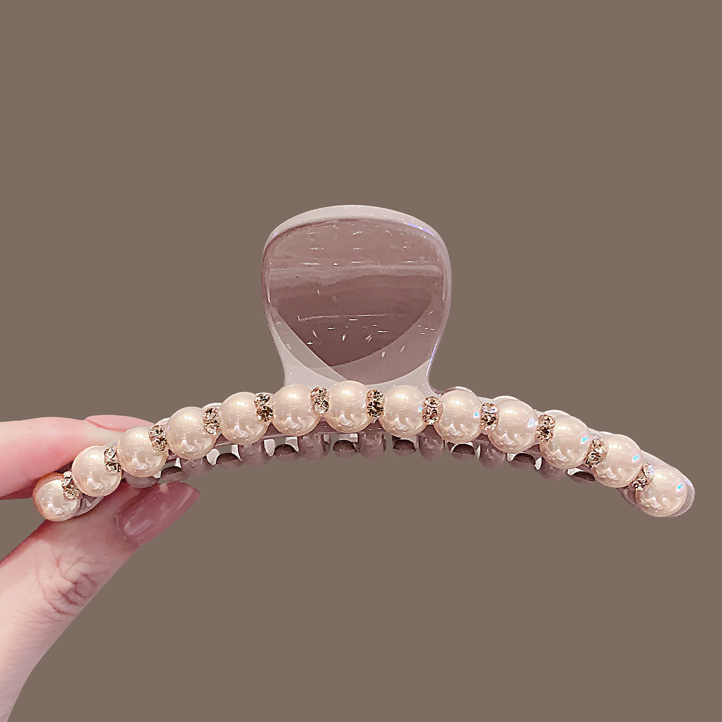 优雅甜美粉色珍珠高级感抓夹女后脑勺鲨鱼夹亚克力大号发夹女发抓