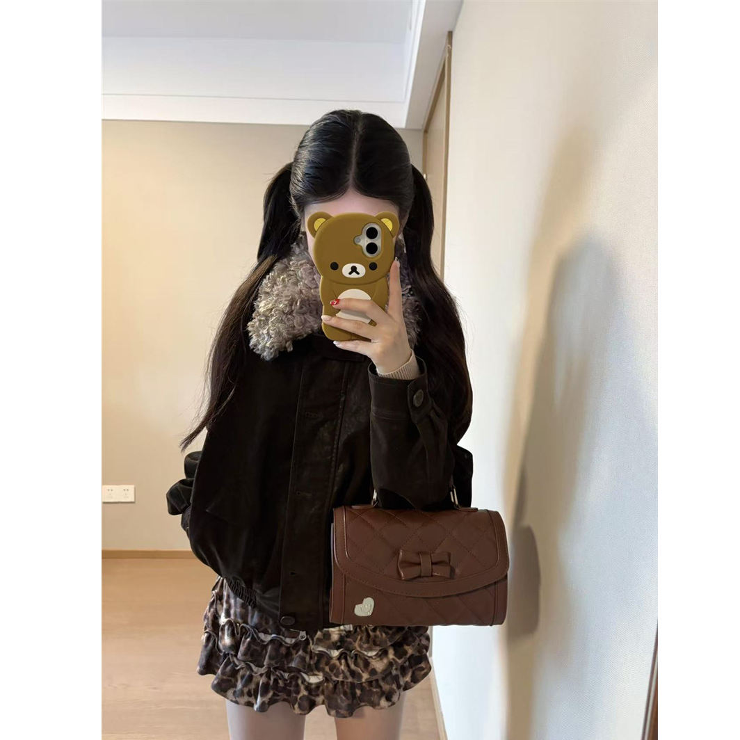 美式复古翻领宽松夹克上衣女秋冬季新款小众可拆卸毛领外套女