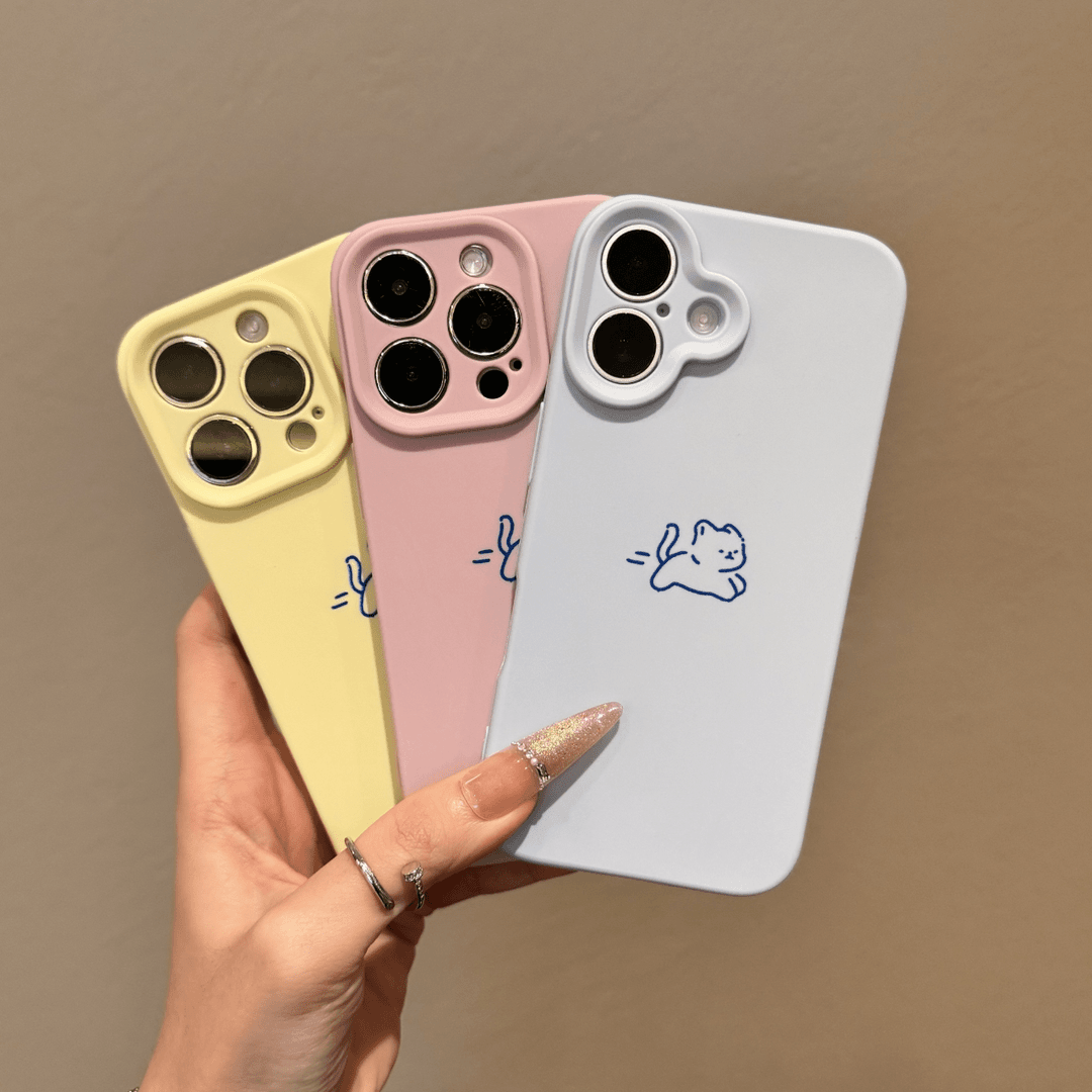 可爱奔跑小猫液态精孔适用苹果16pro/15promax手机壳iPhone14软壳