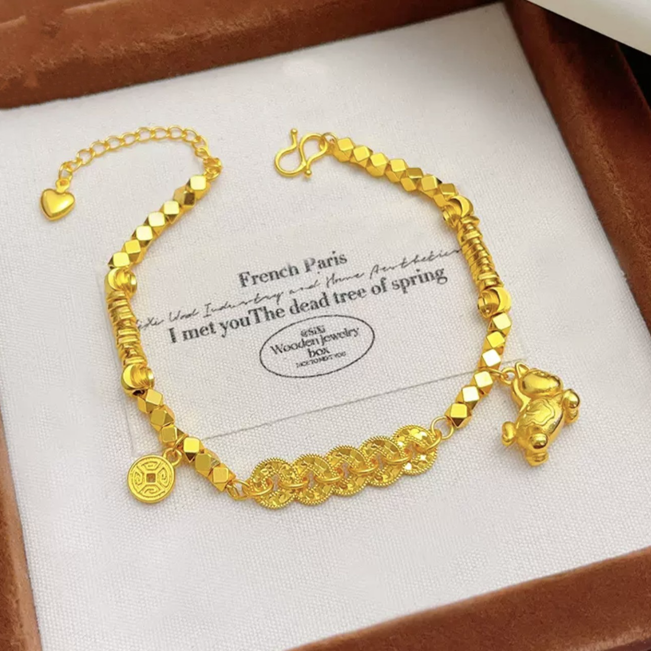 铜合金手链 新中式马不停蹄有钱花碎碎冰五帝钱手链小马盘缠手串