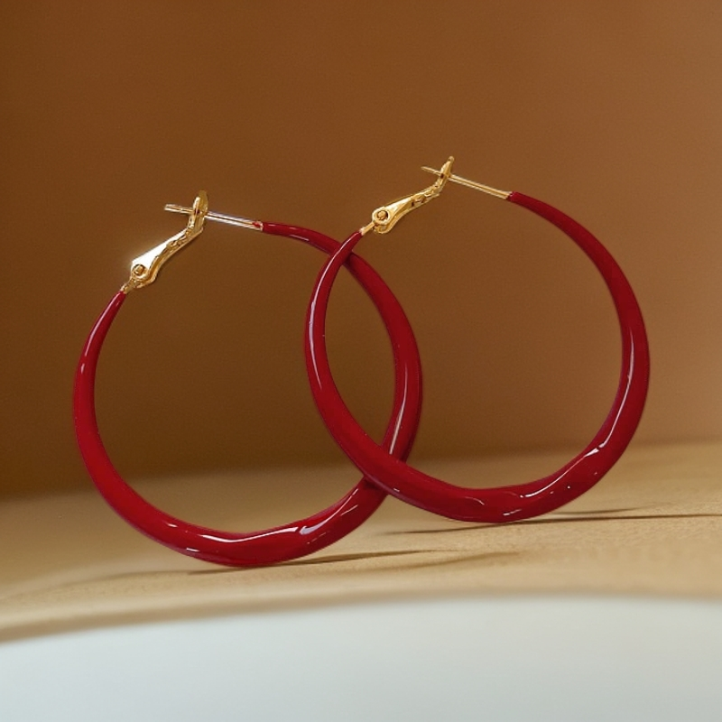 铜合金耳饰 （鸿运）红色耳圈耳环女大简约轻奢高级气质时尚13737
