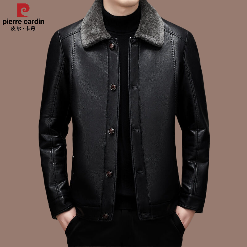 【皮尔卡丹 官方正品】冬季男士加绒加厚皮衣高档轻奢长袖休闲时尚