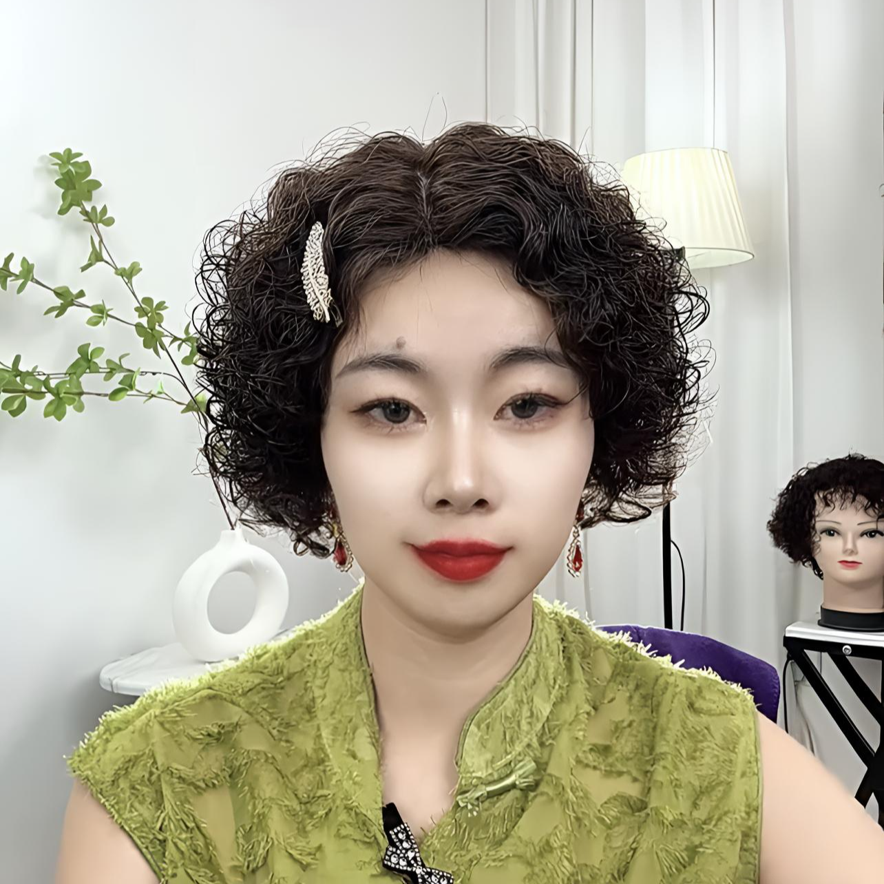 高端定制时尚满头卷全手工假发钩织女士卷发舒适遮盖白发厂家