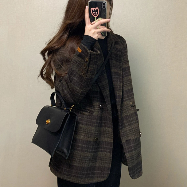 商场专柜同款秋冬复古高级毛呢外套加棉新款时尚洋气百搭女装大衣