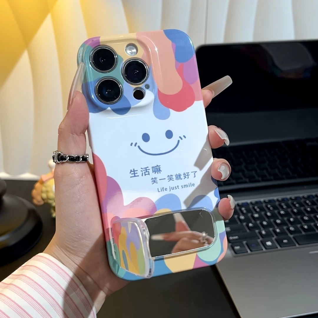 BANCA彩色涂鸦笑脸适用苹果16手机壳iPhone支架华为vivo小米oppo