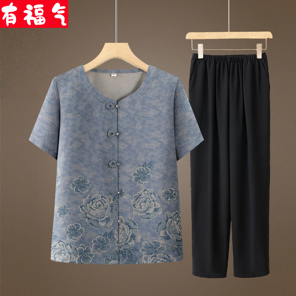 奶奶夏装短袖衬衫2025新款洋气妈妈气质开衫上衣老年人夏季衣服女