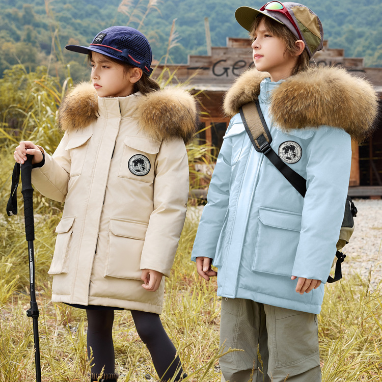 波司登联名娑奈男童羽绒服2025秋冬季工装女童外套加厚保暖中长款