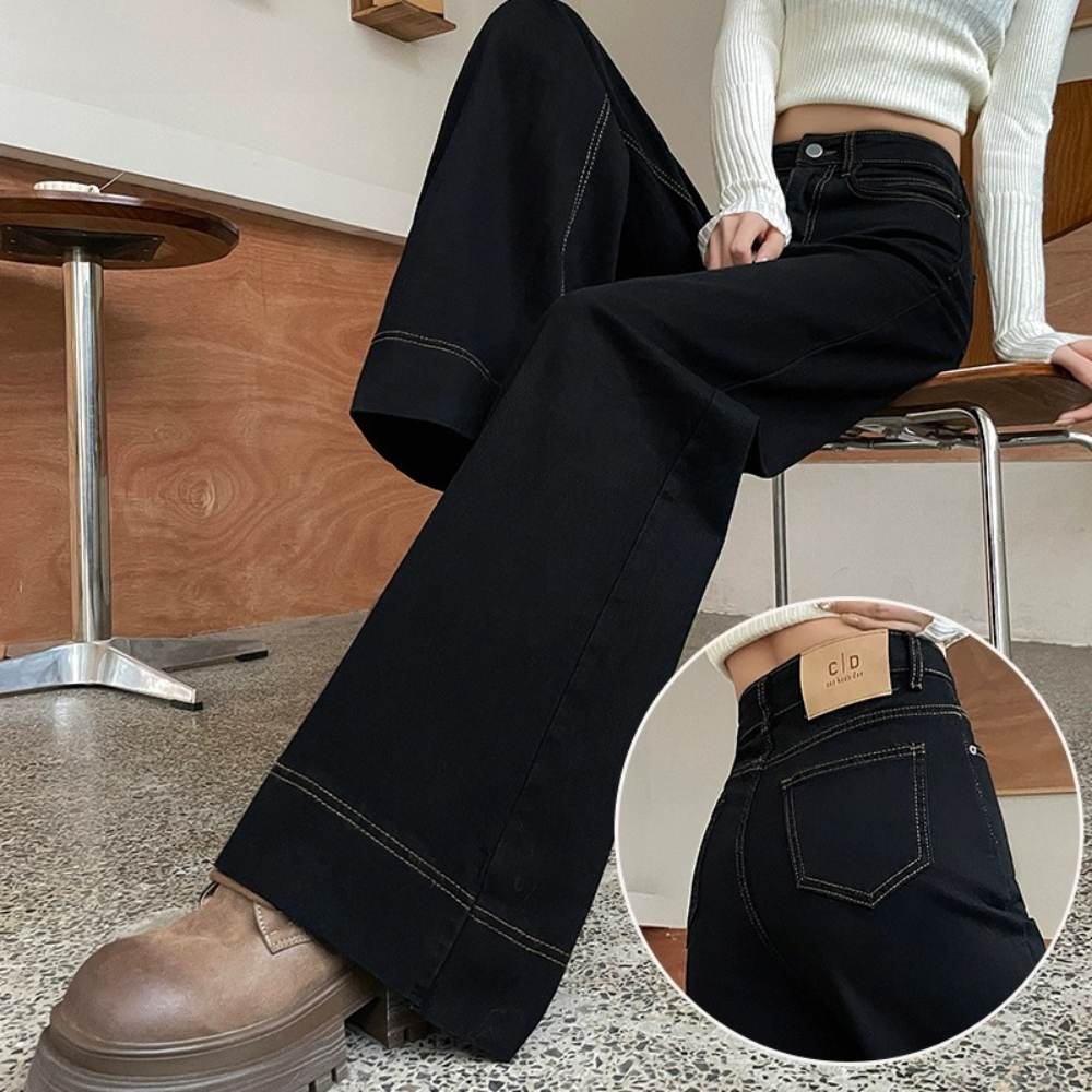 美式复古黑色窄版阔腿牛仔裤女2025冬季新款宽松显瘦不贴腿马蹄裤