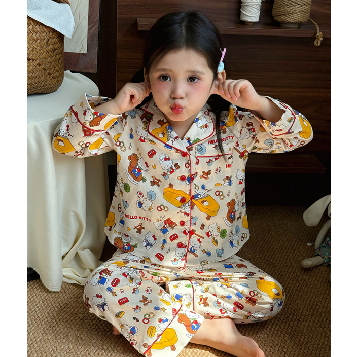 童装女童睡衣卡通可爱印花家居服春秋季新款儿童宝宝时髦洋气套装