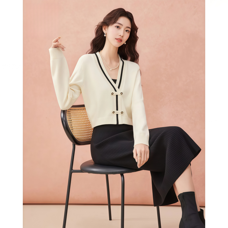 秋季韩式穿搭一整套装女新中式国风高级感针织毛衣背带裙子两件套