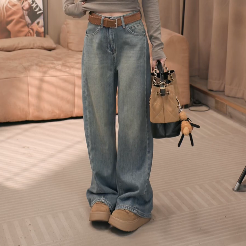 2025新款丹宁风做旧水洗渐变长裤复古阔脚牛仔裤LK2506679