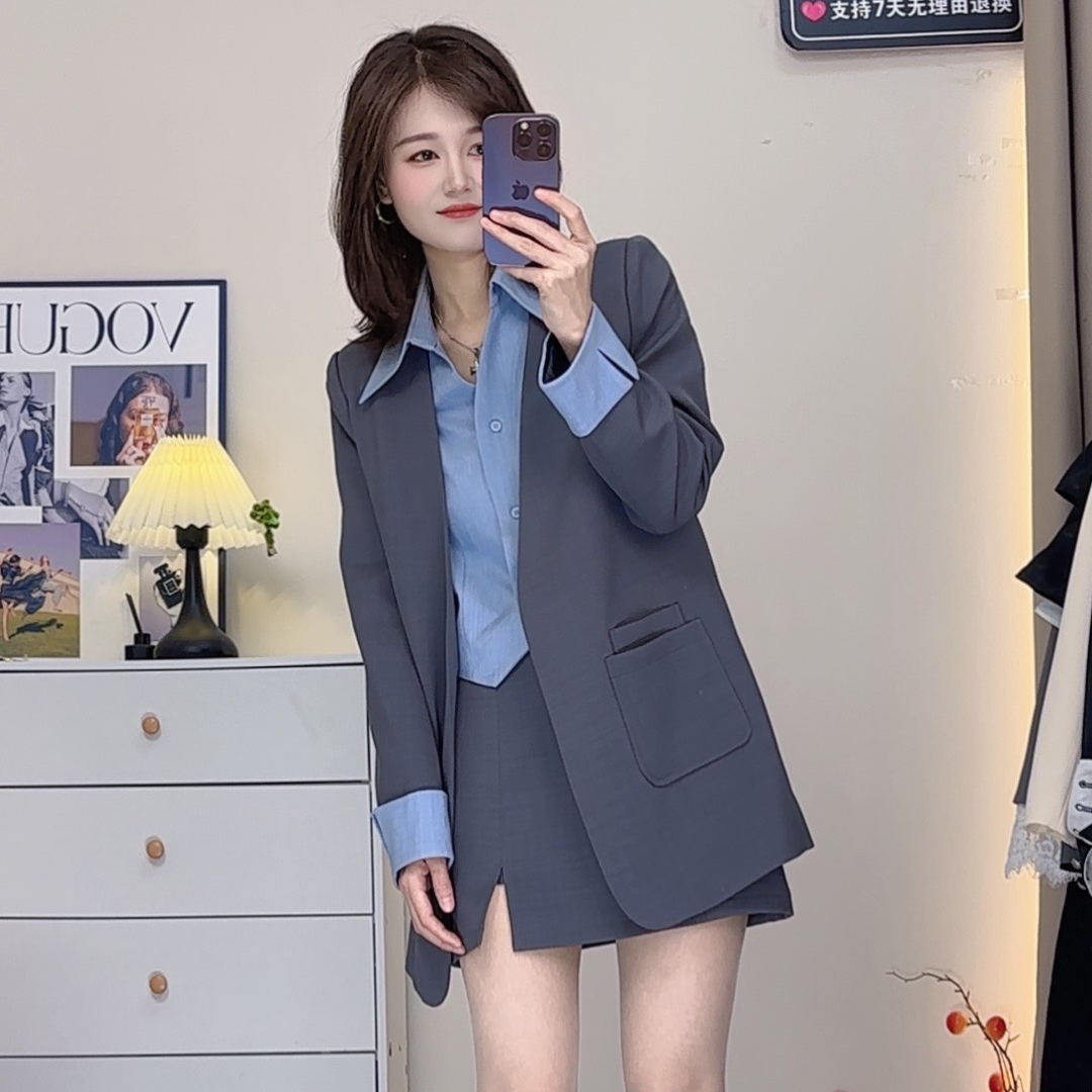 时尚套装V领西服套装长袖2025秋季女装新款时尚显瘦休闲两件套