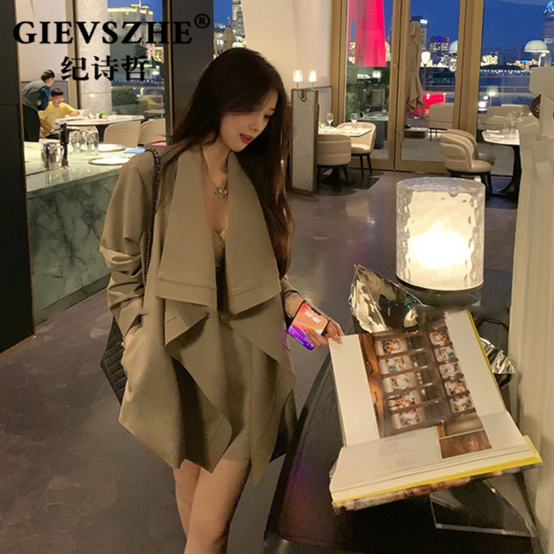 纪诗哲宽松气质短款风衣女秋冬新款宽松翻领系带小个子高级感外套