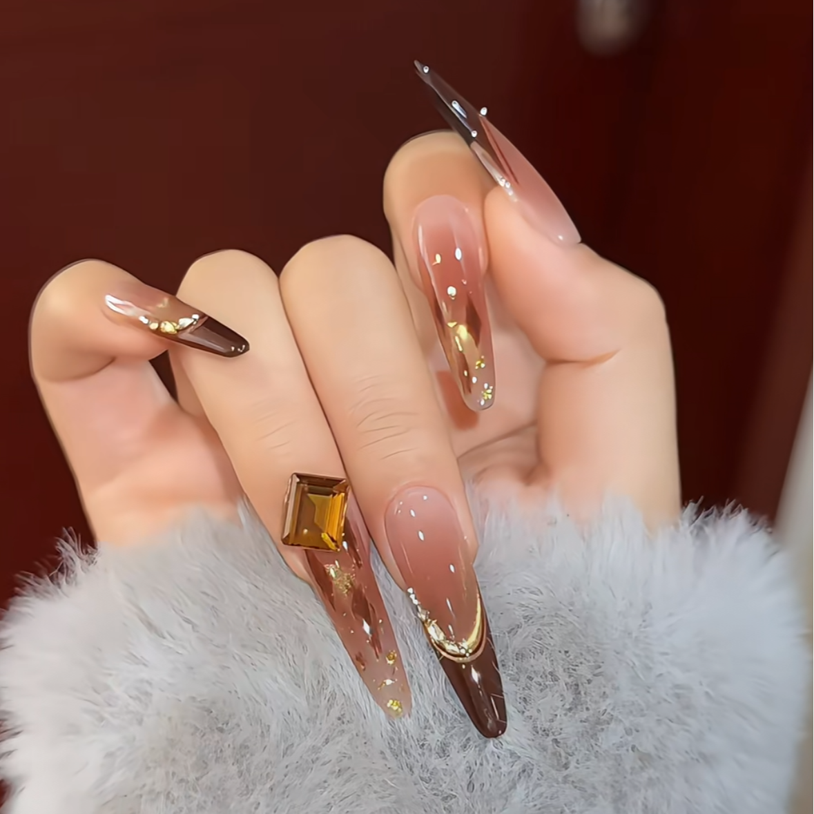 【港风美人】秋冬美拉德豹纹猫眼美甲款式推荐2025爆款美甲穿戴甲片