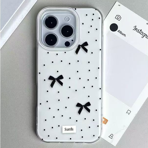 iPhone15简约波点蝴蝶结14大孔16手机壳12ProMax苹果17适用17硬a3