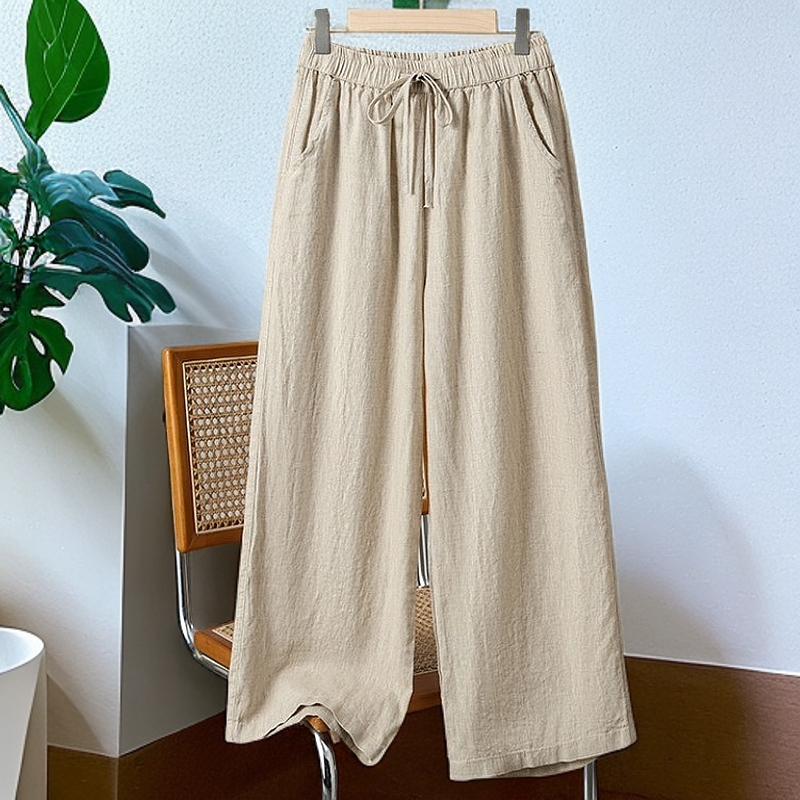 外贸尾单棉麻裤女裤夏季薄款妈妈裤子2025新款大码女装九分阔腿裤