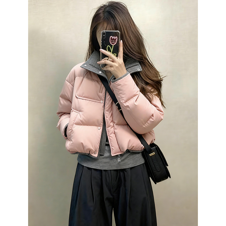 2025新款巨好看的加厚粉色短款夹棉洋气保暖棉服外套女款冬季棉袄