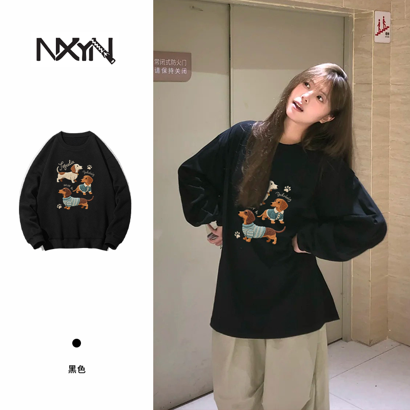 NXYN2025仿刺绣印花 毛线狗落肩慵懒风卫衣男女同款DJ-1834