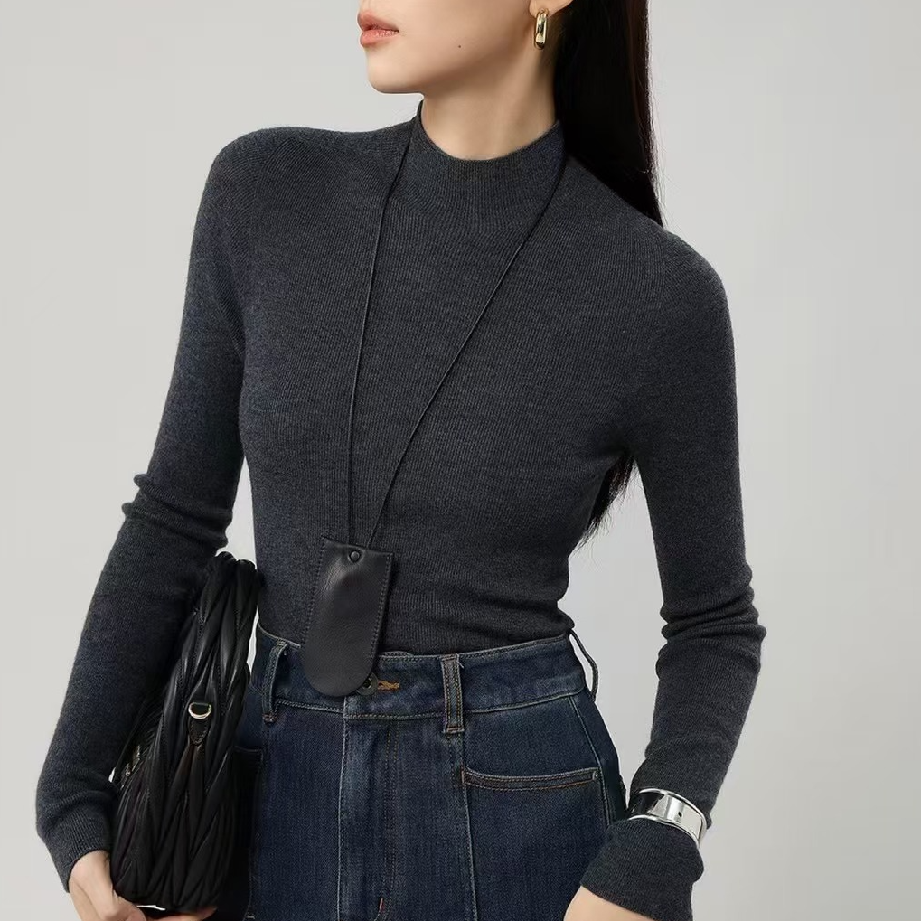 美丽诺・100%绵羊毛超细优质毛条半高领纯色轻奢风女士亲肤羊毛衫