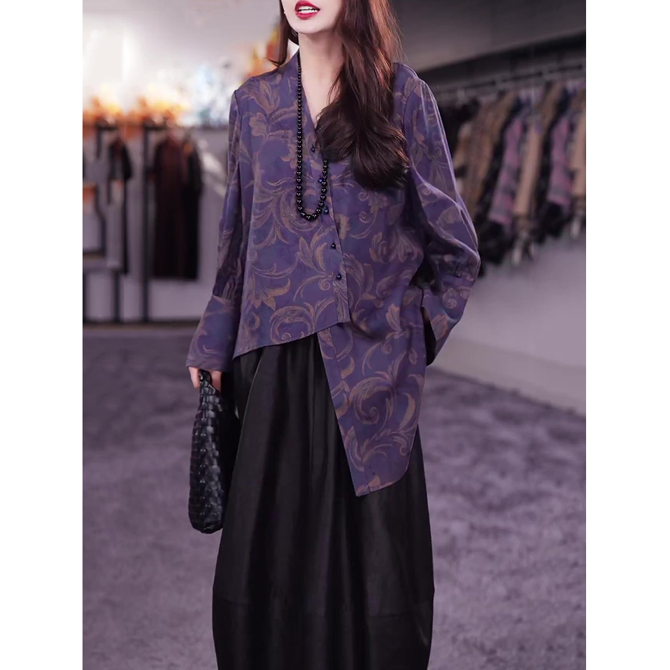 民族风时尚套装女2025春秋新款轻奢洋气显瘦减龄长袖衬衫+半身裙