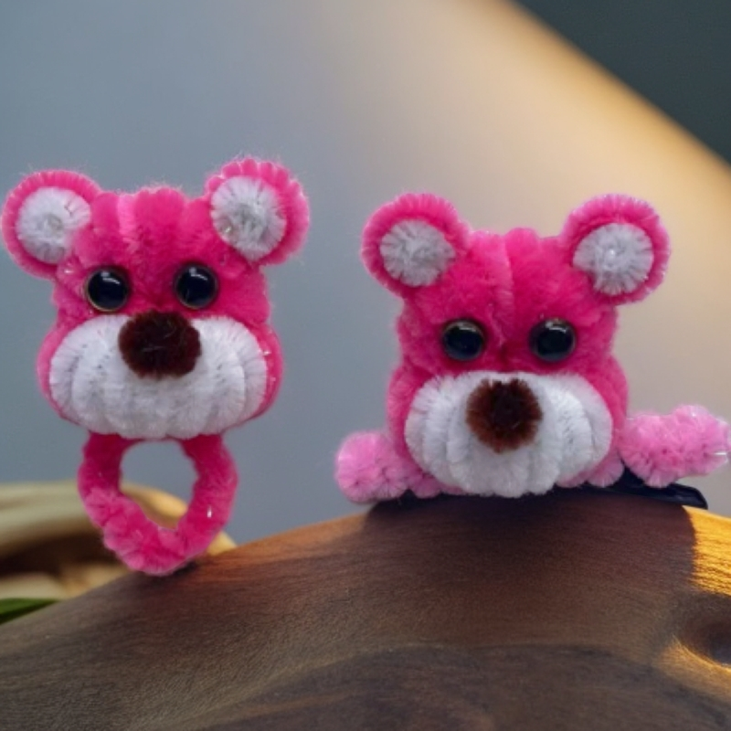 手工DIY加密扭扭棒草莓熊戒指挂件发夹可爱动物卡通材料包