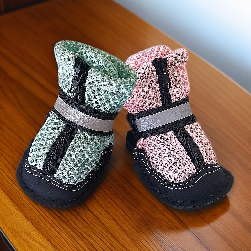 夏季狗狗鞋子小狗鞋软底耐磨透气网面拉链款粉色蓝色款松紧绑带