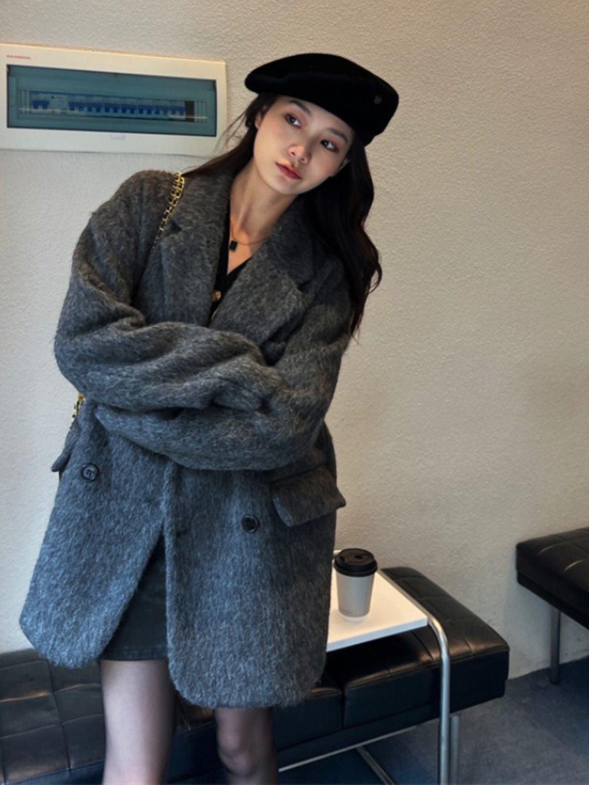 灰色西装大衣女高级感2025秋冬季新款加厚呢子小个子短款毛呢外套