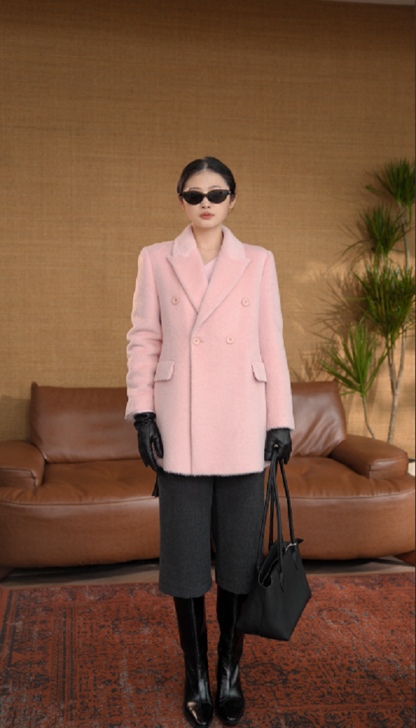 陈妍君【苏力绵羊毛嫰粉色双排扣毛呢西装】CYJ-JY232-3298
