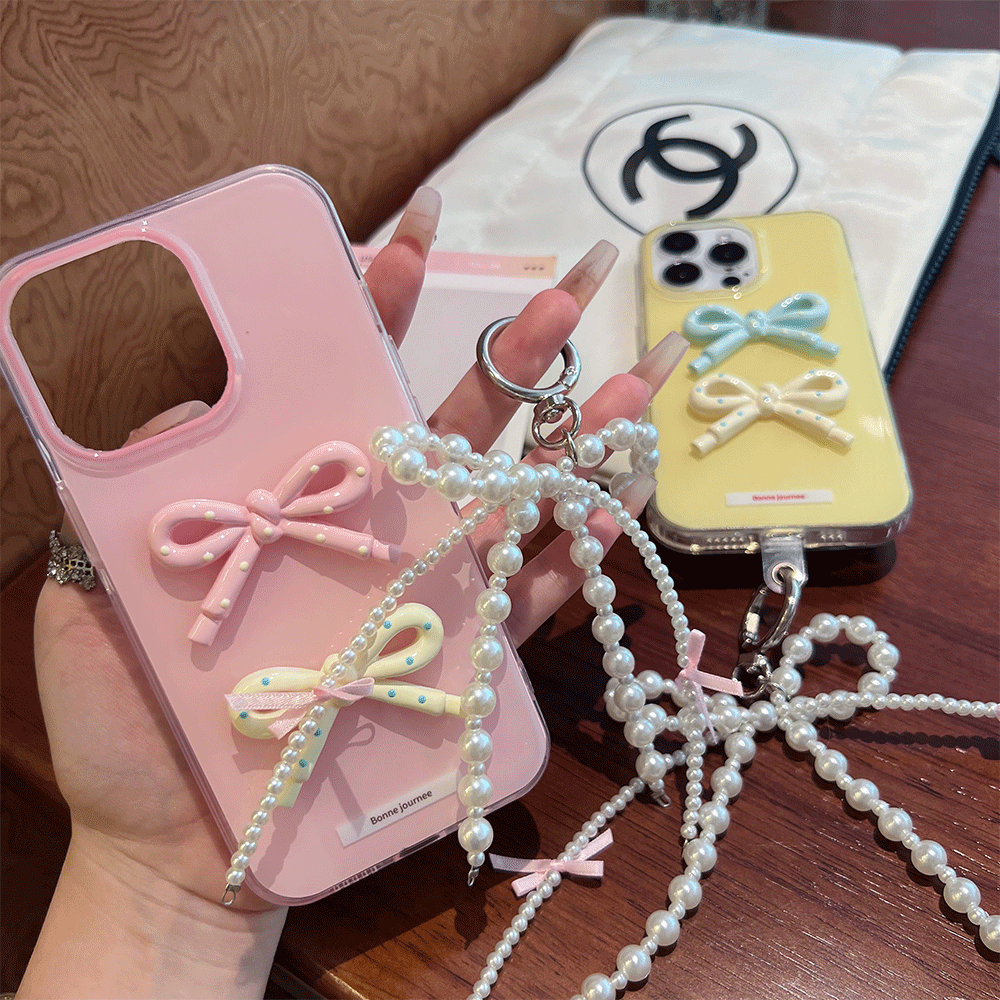 黄波点蝴蝶结适用苹果iphone小米15/14/13promax防摔vivo手机壳女