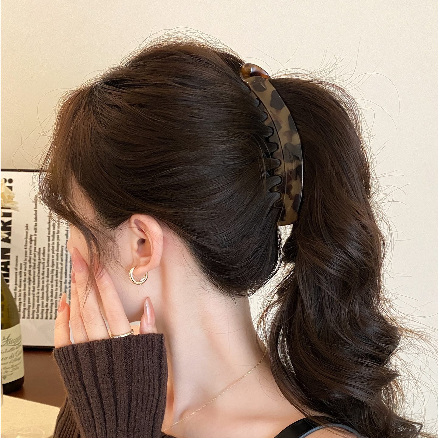 香蕉夹抓夹日韩边夹女简约发夹复古黑色头饰网红