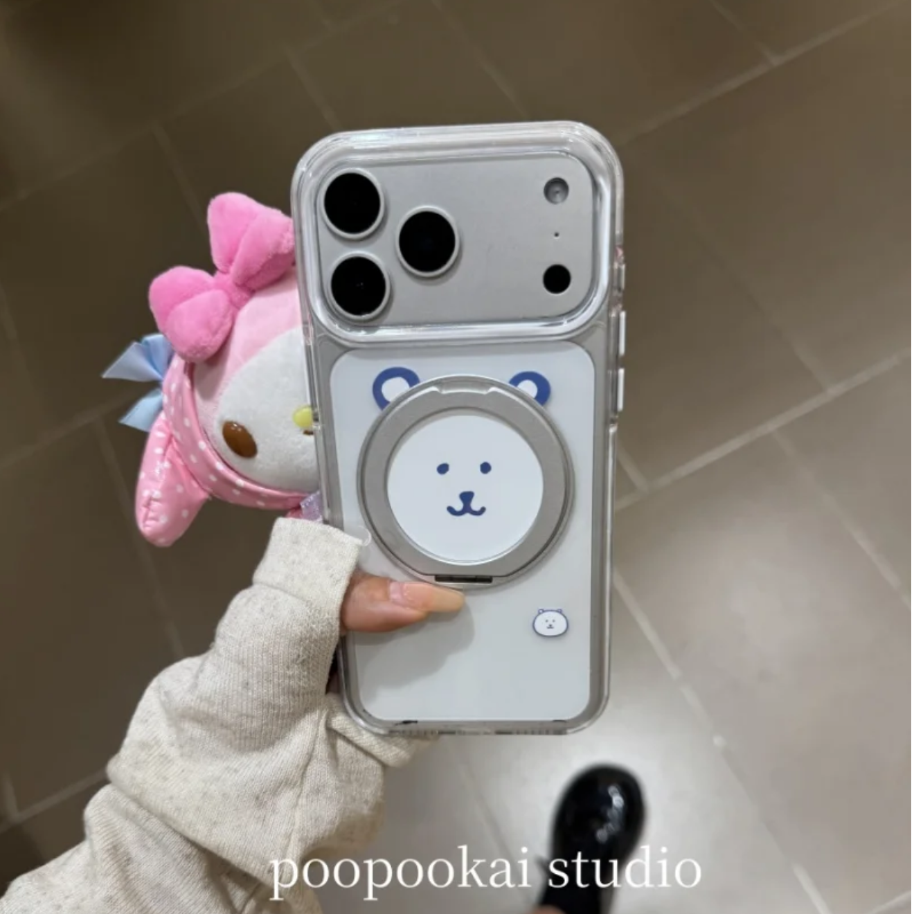 卡通自嘲熊表情360旋转支架适用苹果17pro手机壳iPhone17promax16