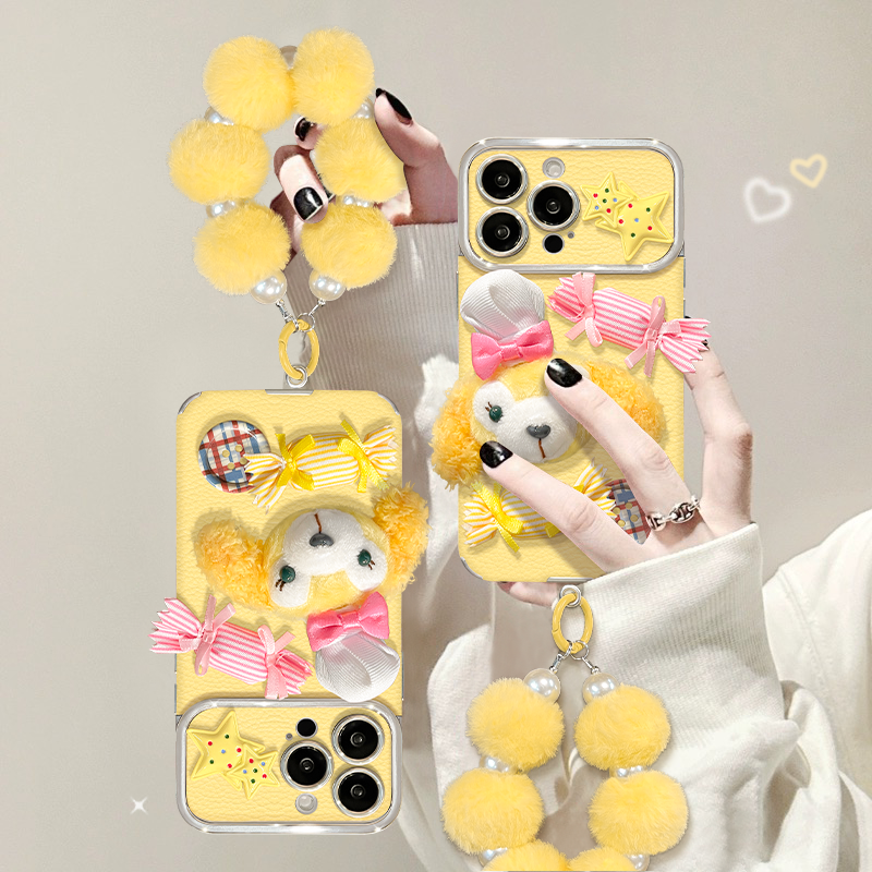 小黄狗适用苹果15华为vivo/oppo小米iPhone16大视窗羊皮手机壳