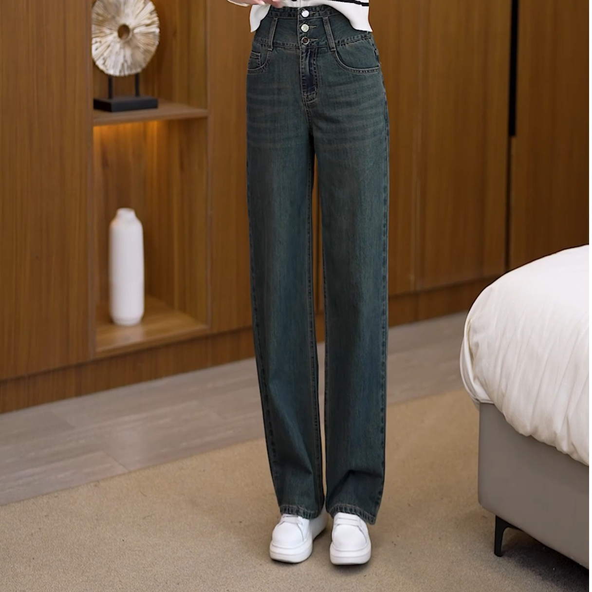 2025秋冬新款高腰深档显高显瘦窄版直筒牛仔裤休闲宽松阔腿牛仔