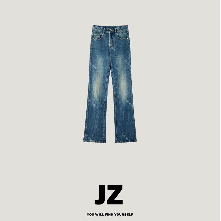 金子/JZ SO MUCH【水线纹2.0】猫须纹中腰时尚复古港风牛仔裤