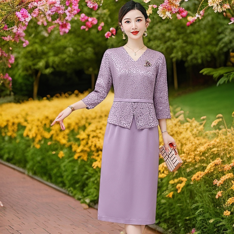 喜妈妈婚宴礼服喜婆婆敬酒连衣裙修身显瘦气质春秋洋气丈母娘裙子