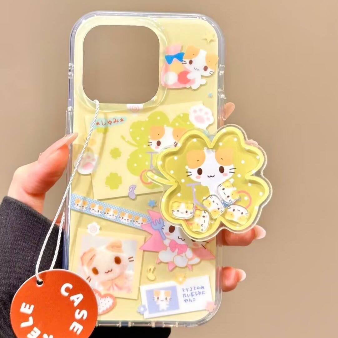 ZMGX四叶草小清新猫适用苹果17/16白色imd手机壳华为vivoppo小米