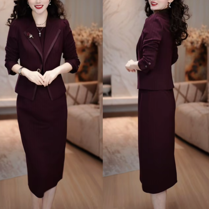 左曼女款外套+连衣裙2025秋季气质新款洋气显自显瘦套装裙M-5XL
