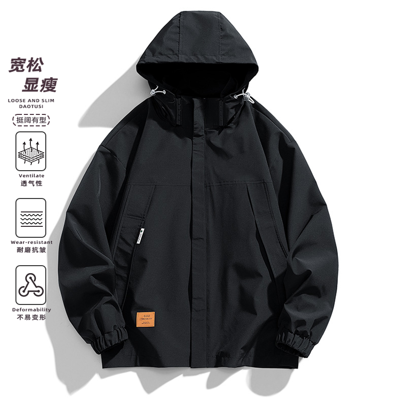 冲锋夹克大码加绒加厚外套男春季新款机能风工装夹克上衣防风保暖