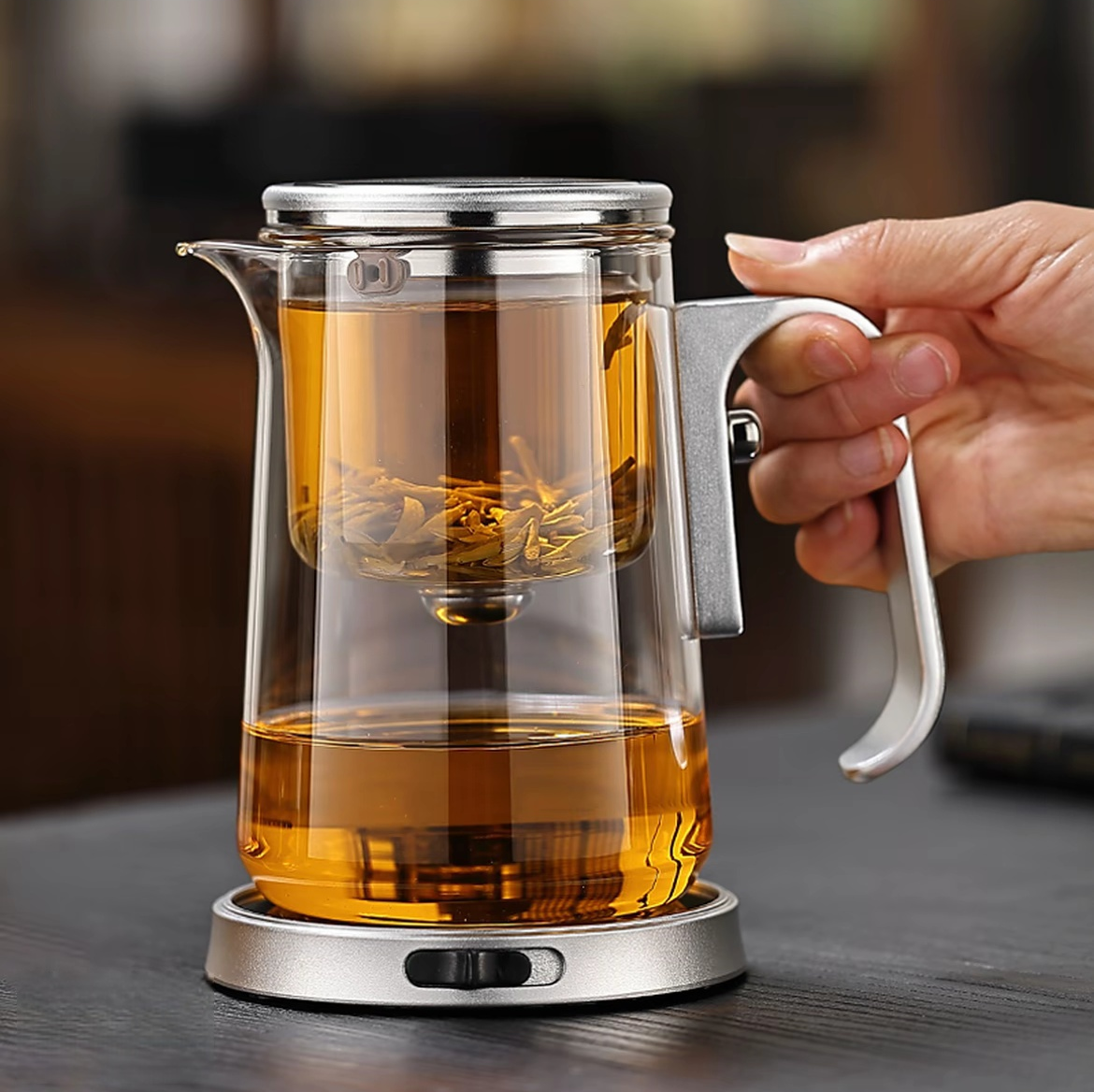 新款全玻璃内胆飘逸杯家用泡茶壶旋盖磁吸茶水分离过滤冲茶器透明