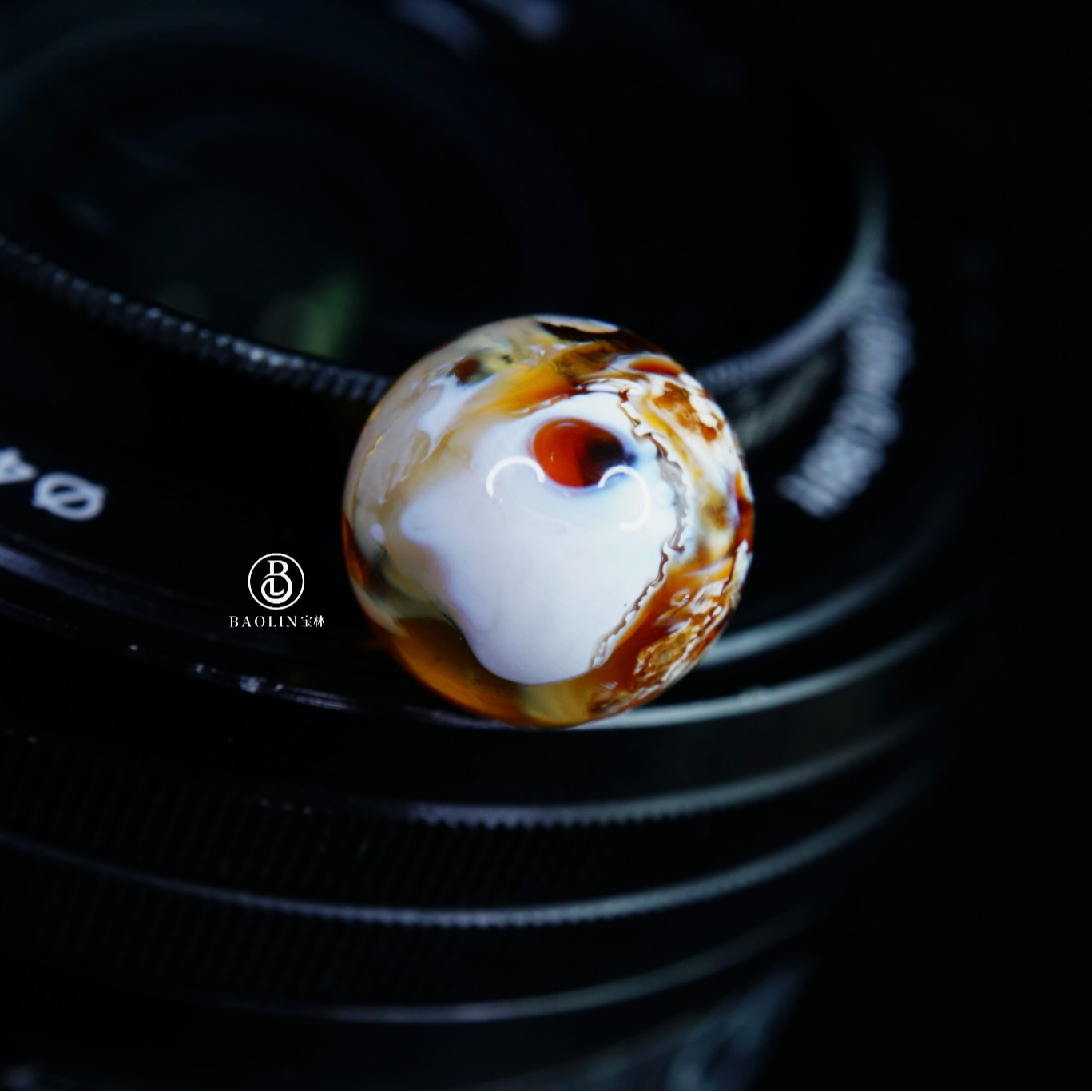 「红瞳神女」12.8mm红白彩沁色妖孽收藏级圆珠  天然琥珀蜜蜡文玩