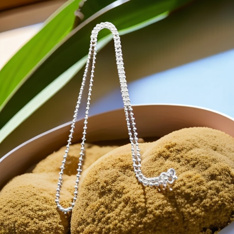 链子足银 足银990珠子链珠大2mm、2.8MM链长45cm70CM项链简约光珠