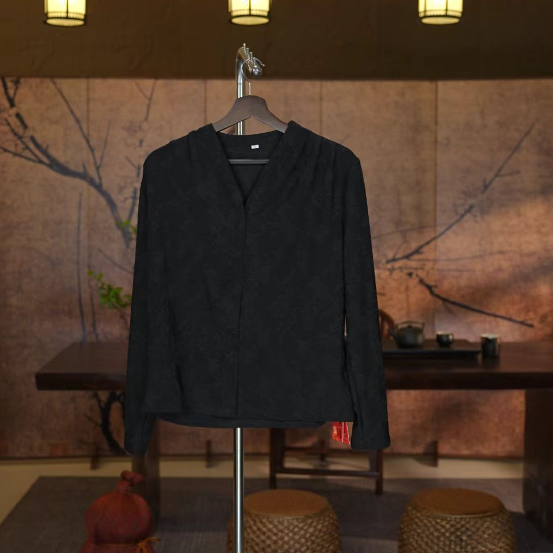 【人参打底衫】加绒新中式国风提花V领长袖弹力上衣气质保暖国潮