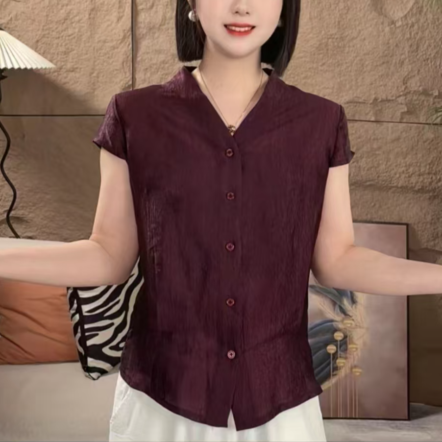气质v领短袖衬衫女士夏季2025新款夏装时尚宽松百搭衬衣女上衣夏