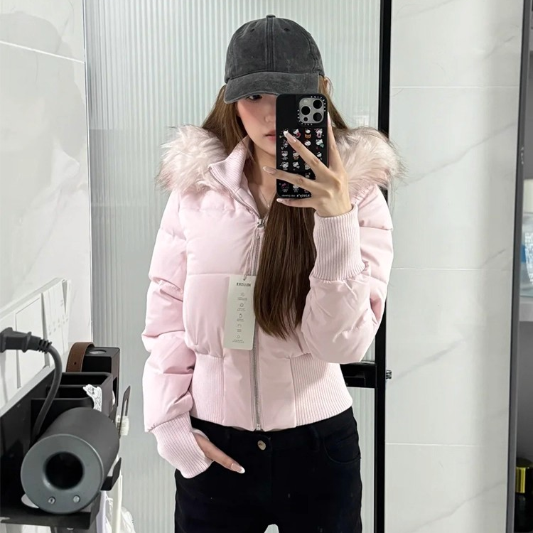 美式毛领连帽羽绒2025冬季新款棉服高级感小众百搭显瘦保暖棉衣女