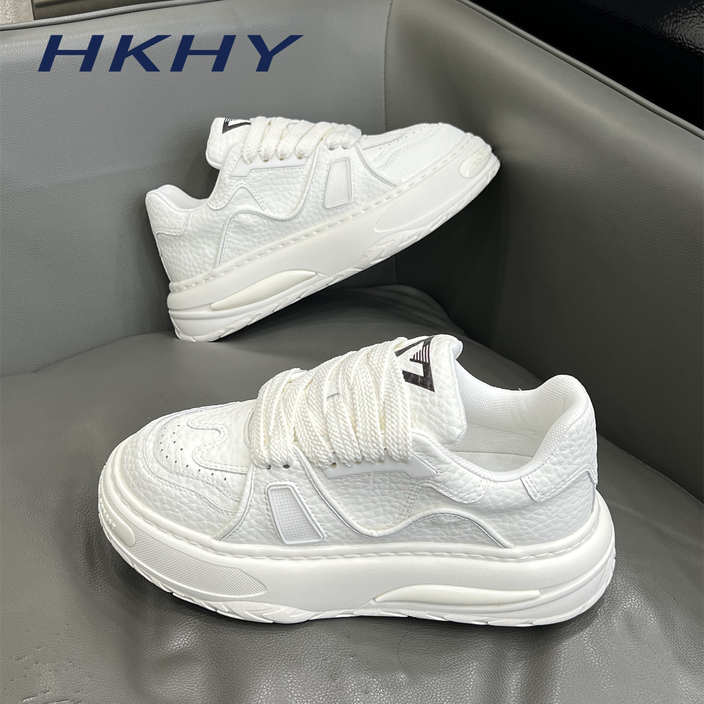 HKHY男鞋2025新款厚底休闲鞋时尚百搭舒适增高运动鞋加绒保暖爆款