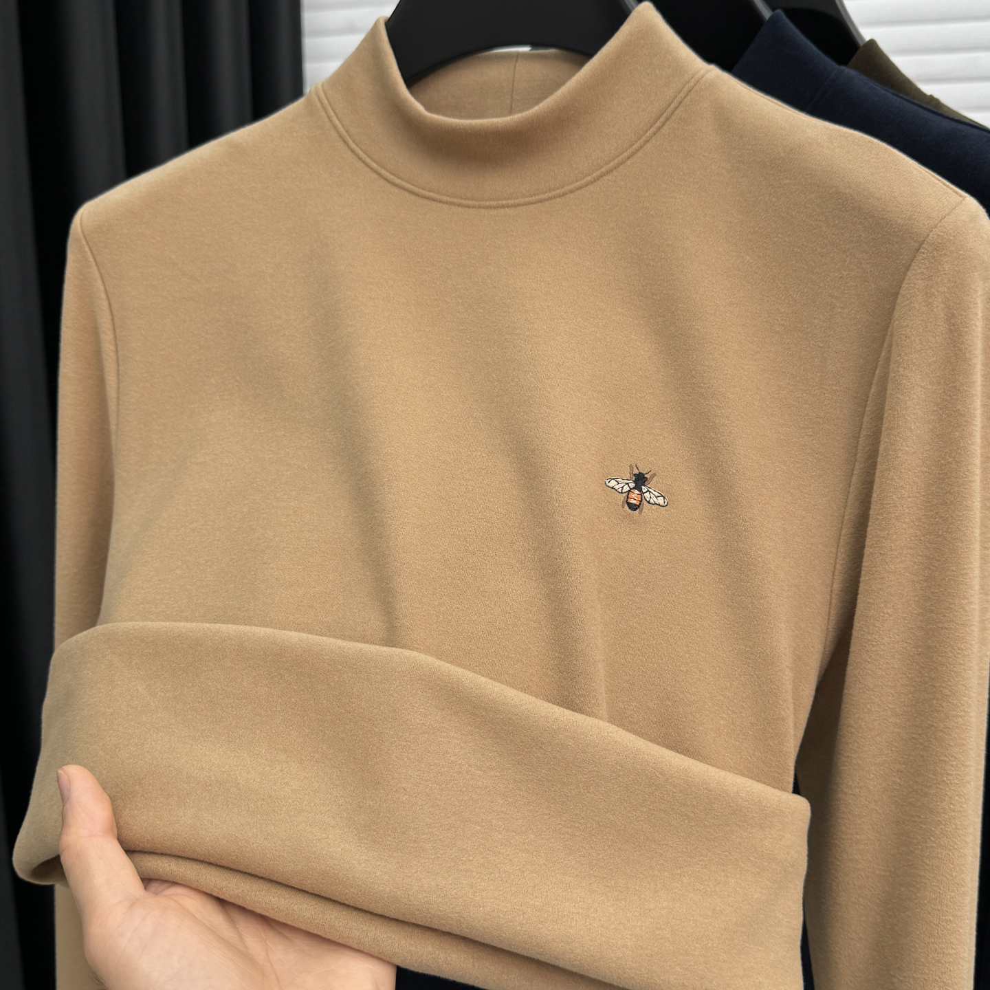 John Bunni德绒纯色长袖t恤男士秋冬季时尚半高领磨毛内搭打底衫